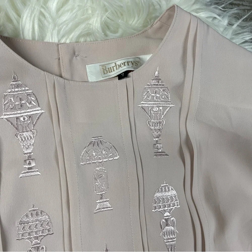 Burberry Vintage Embroidered Blouse Pale Pink Size 7 - Picture 2 of 7